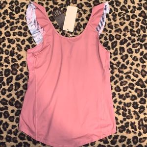 CALIA Ruffle Tank in Mesa Rose/Luster Stripe